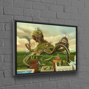 Reproduction Canvas Decor, Surreal Octopus Wall Hanging, Green Canvas, Green Octopus Artwork, Grandma Gift Personalized,