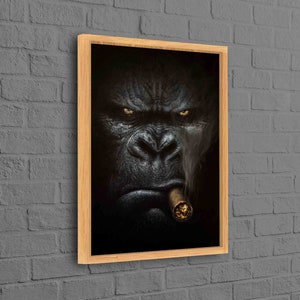 Big Gorilla Poster, rauchender Gorilla Leinwand Dekor, Tier Poster, Gorilla Wanddekor, Schlafzimmer-Dekor-Kunst, wilde Leben Wandkunst, große Tier Kunst