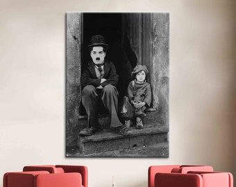 Charlie Chaplin With The Kid, Charlie Chaplin With Kid Wall Art, Editing Canvas Poster, Charlie Chaplin Canvas Poster, Producer Art Canvas,