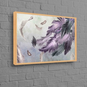 Purple And Gray Feather Painting, Modern Canvas Art, Purple Artwork, Abstract Canvas Art, Soft Tones Wall Decor, Feather Wall Art,