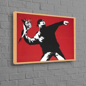 Banksy Flower Wall Decor, Street Art, Abstract Printed, Painting Printed, Flower ThrowerBanksy Canvas, Graffiti Art Canvas,