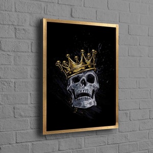 Skull King, Skeleton Art Canvas, Skull King Wall Decor, Black and Gold Art Canvas, Modern Canvas Art, Abstract Canvas Decor, Gold Framed
