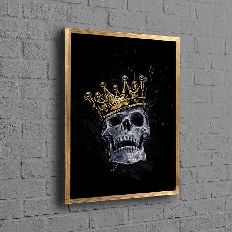 Skull King, Skeleton Art Canvas, Skull King Wall Decor, Black and Gold Art Canvas, Modern Canvas Art, Abstract Canvas Decor, Gold Framed