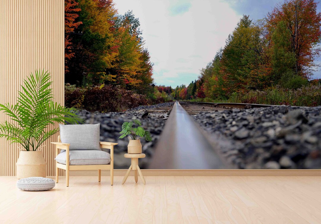 Buy Railroad Wall Stickers, Train Track Wall Poster, Tree Landscape