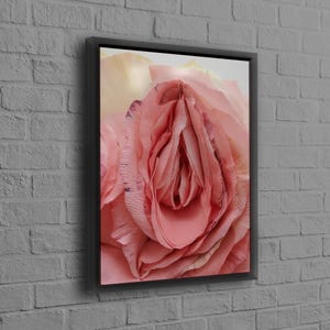 Rose Vagina Wall Decor, Erotic Canvas Decor, Pink Wall Hangings, Rose Wall Art, Valentines Day Gift For Him Personalized, Black Framed