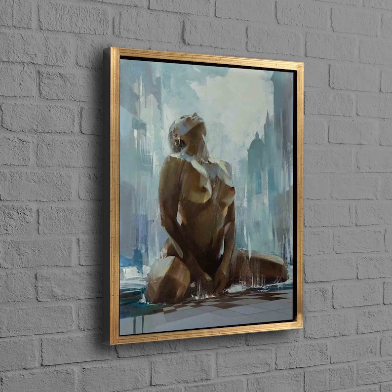 Arte de parede 3D, Arte de parede, Decoração de parede, Impressão de pintura de mulher nua, Tela 3D sensual, Tela de mulher sensual, Arte de parede feminina, Decoração de parede para adultos Gold Framed