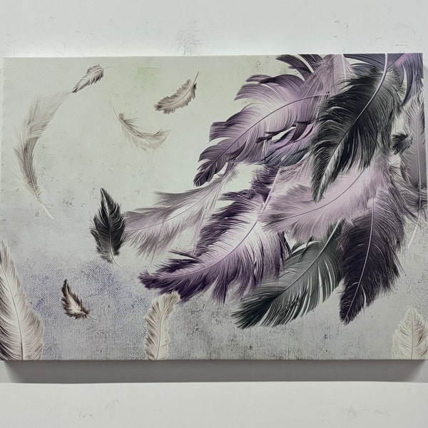 Purple And Gray Feather Painting, Modern Canvas Art, Purple Artwork, Abstract Canvas Art, Soft Tones Wall Decor, Feather Wall Art,