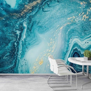 Blue Tones Marble, Modern Wallpaper, Blue Wallpaper, Blue Marble Wall Mural, Marble Wall Painting, Contemporary Wall Art,