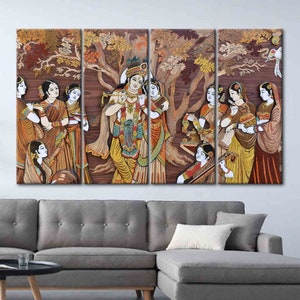 Arte de parede 3D, Arte de parede grande, Arte de parede para sala de estar, Deuses hindus Radha Krishna, Pôster de reprodução, Impressão em tela hinduísmo, Tela hindu imagem 4
