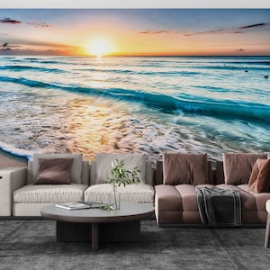 Sea View Wall Decals, Sea Digital Paper, Sunset at the Ocean Wall Decor, Gift Wallpaper, Landscape Wall Decor, Wall Mural Wallpaper, image 4