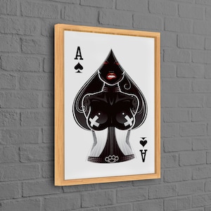Decoração de parede para sala de jogos, arte de mulher sexy, pôster de cartas de baralho, arte de parede moderna, decoração de parede com ás de copas, arte de parede para sala de estar, presente de inauguração de casa