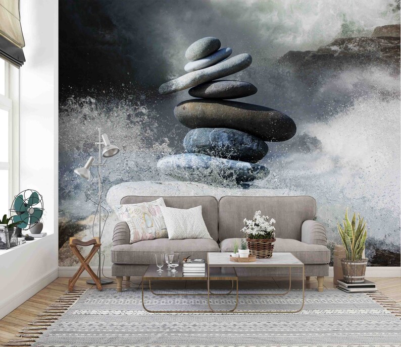 Buy Meditation Wall Paper, Rocks and Water Wall Poster, Vinyl Wallpaper