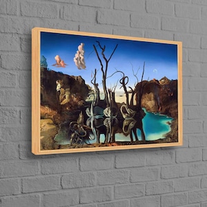 Cisnes Reflejando Elefantes Art Canvas, Salvador Dali Wall Decor, Famous Wall Decor, Swans Reflecting Dali Wall Decor,