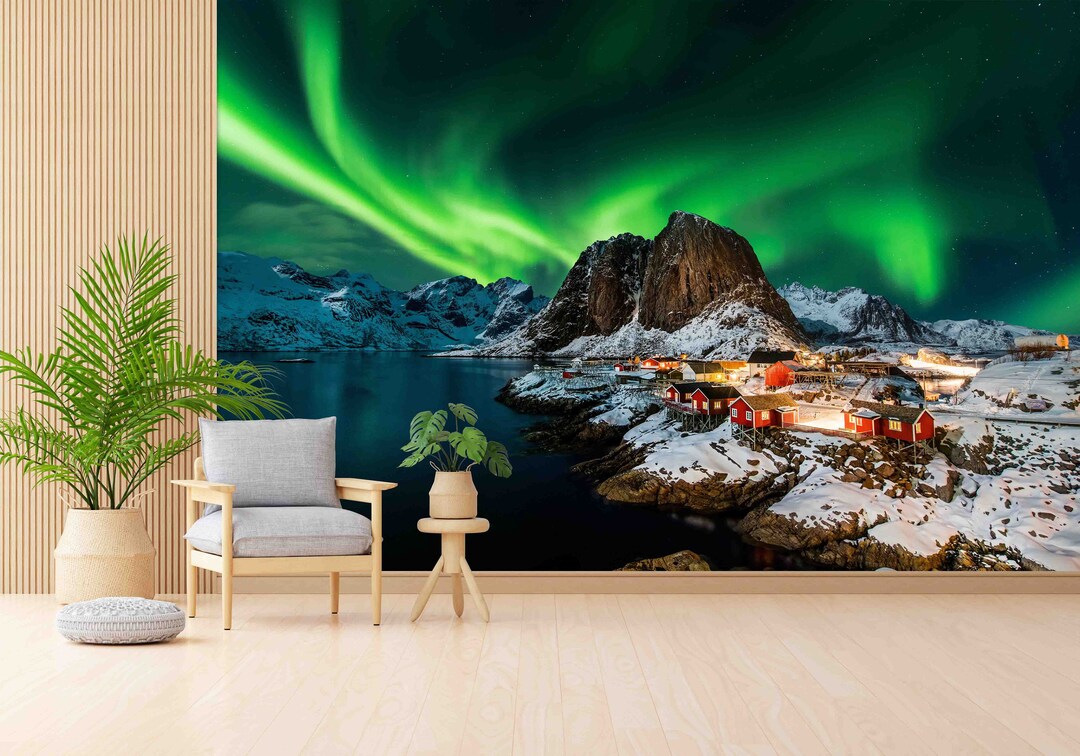 Buy Norway Wall Paper, Landscape Paper Craft, Lofoten Wall Art, Northern Lights Landscape Wall