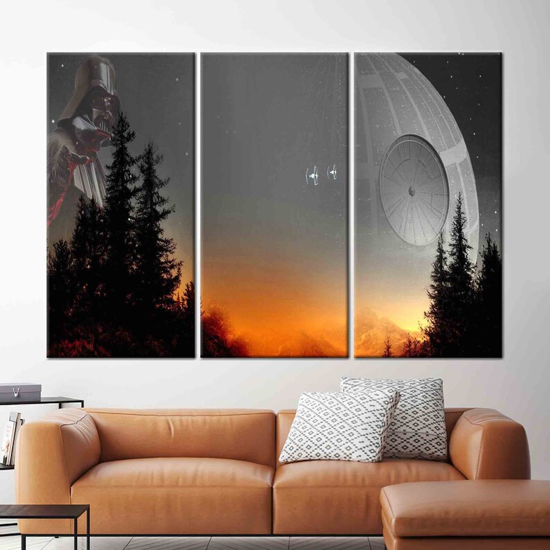 Star Wars, Modern Wall Decor, Sunset Landscape Art, Forest Landscape Wall Art, Death Star Wall Decor, Abstract Wall Decor, image 2