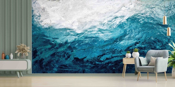 Ocean Water Wall Art, Self Adhesive Paper, 3D Papercraft, Blue Tones Paper Craft, Blue Wall Poster, View Mural, Wallpaper Peel And Stick,