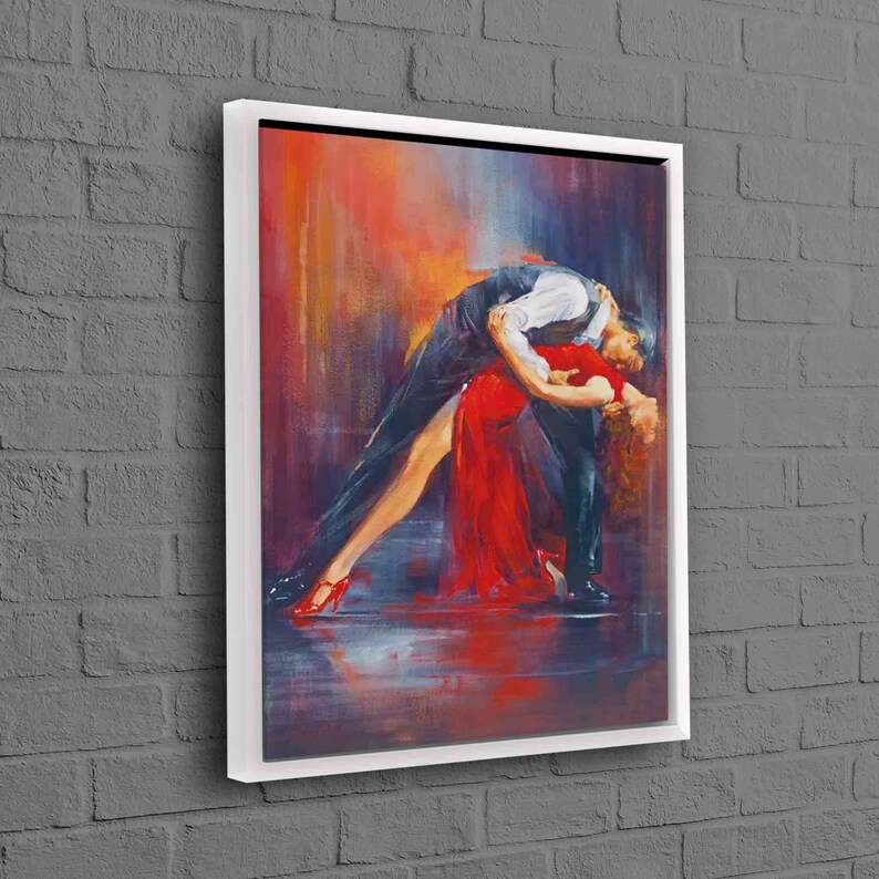 Wandkunst Leinwand, 3D Wandkunst, 3D Leinwand, Tanzendes Paar Gemälde Druck, Tango Paar Poster, Tanzendes Paar 3D Leinwand, Tanz Poster, White Framed