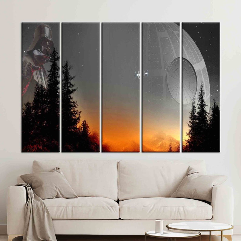 Star Wars, Modern Wall Decor, Sunset Landscape Art, Forest Landscape Wall Art, Death Star Wall Decor, Abstract Wall Decor, image 4