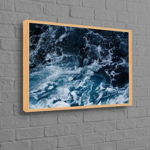 Arte de pared grande, arte de pared para sala de estar, arte de pared, océano estético, lienzo 3D con paisaje oceánico, impresión en lienzo de olas del océano azul, póster de lienzo azul