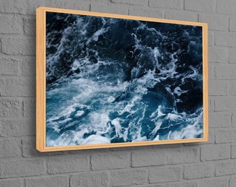 Large Wall Art, Living Room Wall Art, Wall Art, Aesthetic Ocean, Ocean Landscape 3D Canvas, Blue Ocean Wave Canvas Print, Blue Canvas Poster