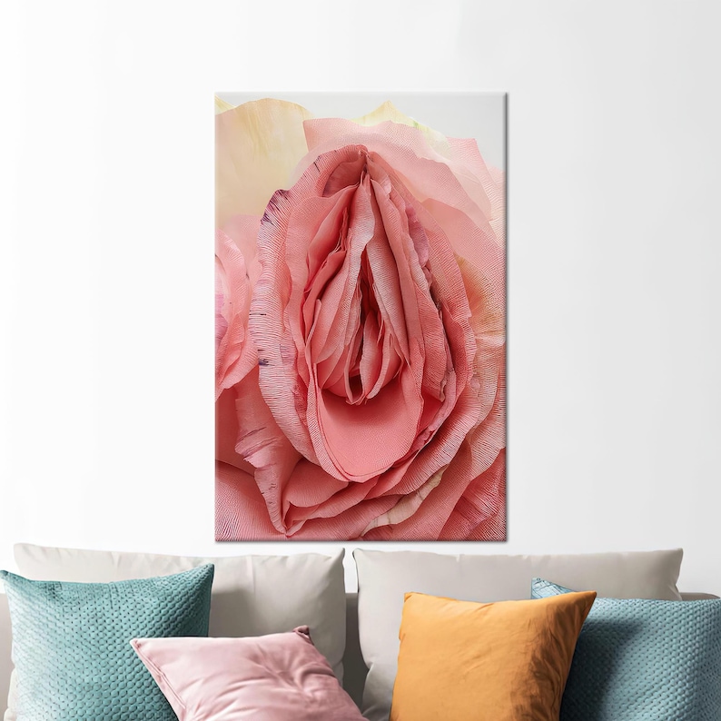 Rose Vagina Wall Decor, Erotic Canvas Decor, Pink Wall Hangings, Rose Wall Art, Valentines Day Gift For Him Personalized, image 3