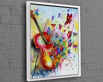 Violinist For Gift, Colorful Abstract Wall Art, Violin Wall Art, Contemporary Art, Colorful Canvas Art, Butterfly Wall Art, Violin Painting