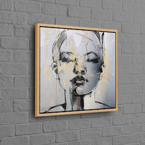 Retrato de mujer, arte en lienzo de mujer, retrato moderno impreso, arte de rostro de mujer, arte en lienzo de rostro, obra de arte de moda, póster moderno, arte de mujer en lienzo,