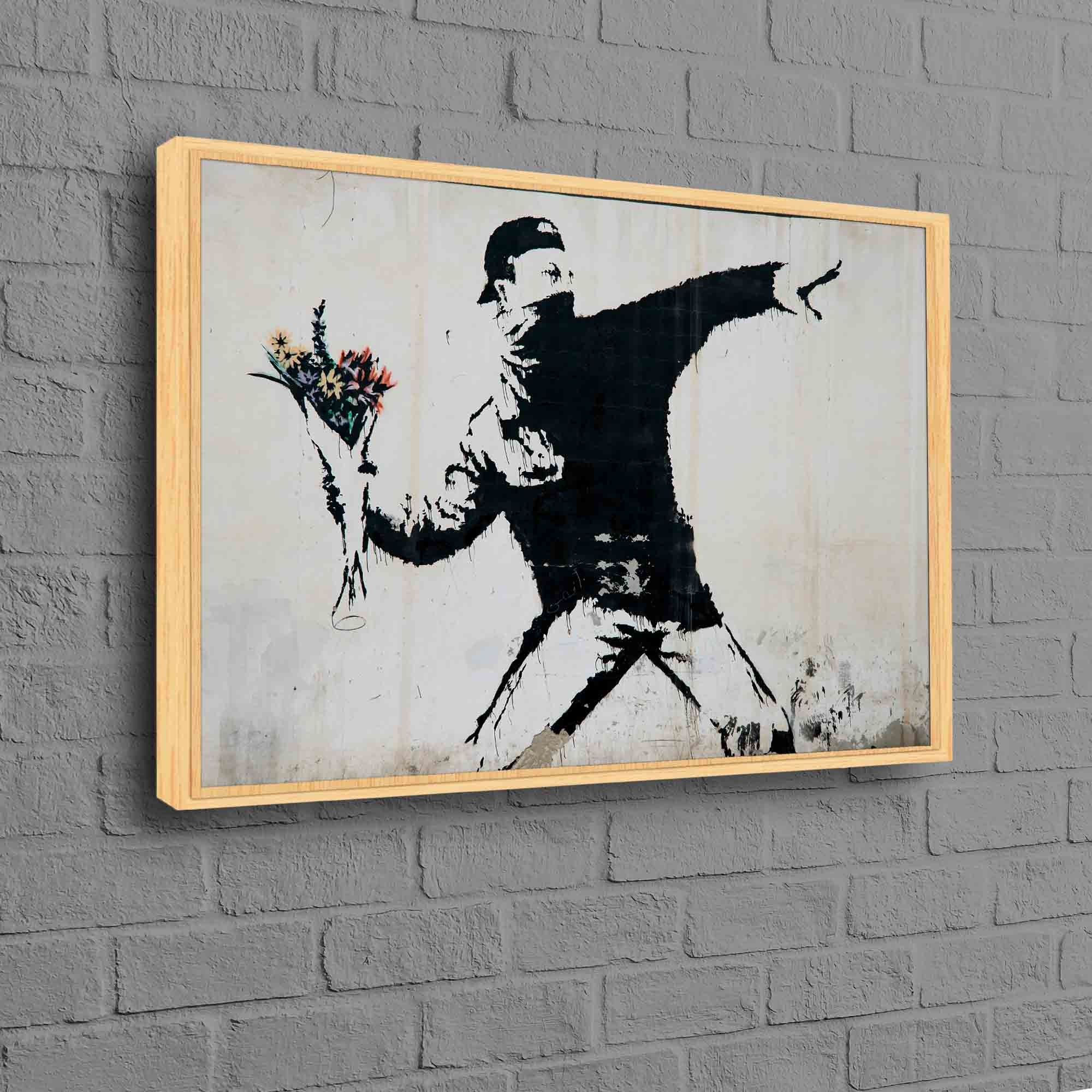 Banksy Throwing Flowers, Banksy Molotov Wall Art, Flower Molotov