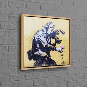 Painting on Canvas, Oversized Wall Art, Canvas Art, Banksy Cameraman And Flower, Street Printed, Cameraman And Flower Poster,