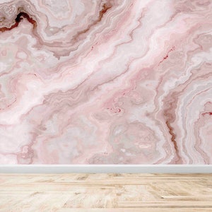 Abstract Marble Wall Decor, Pink Marble Wall Decor, Alcohol Ink Wall Painting, Modern Marble Wallpaper, Removable Wall Decor,