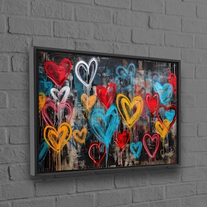 Love Graffiti Canvas, Hearts Graffiti 3D Canvas, Graffiti Canvas Print, Colorful Hearts Graffiti Wall Hanging, Personalized Baby Gift,
