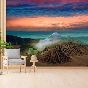 Poster da parete Semeru, carta da parati con vista, vulcano Bromo all'alba, carta da parati Bromo Tengger, bellissimi adesivi murali con cielo, carta da parati con paesaggio,