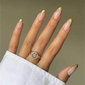 Gold Chrome press on nails | French Chrome stick on set of 10 false nails