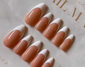 French tip press-on nails |false nails stick on reusable|