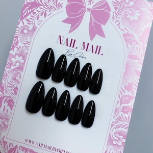Glossy Black solid colour press on nails|stick on set of 10 false nails|