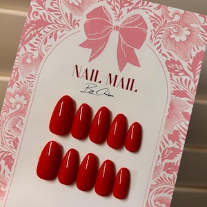 Glossy Red press on nails| stick on set of 10 false nails|