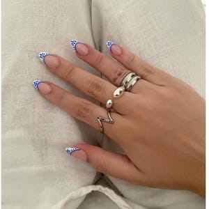 Blue & White Greek Press On Nails: Handmade Almond False Nails, Set of 10