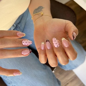 Polka Dot Press On Nails | Yellow & Burgundy Accent, Luxury Salon Quality