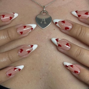 Heart French tips press on nails| false nails