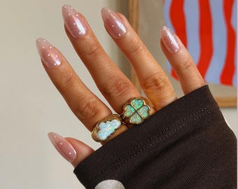 Polka Dot Almond Press On Nails | Chrome Glaze Reusable Salon Set