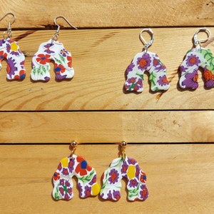 Floral Flower Pattern Stella Wavey Arch Design - Handmade - Hypoallergenic Polymer Clay Jewelry