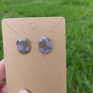 Modern Purple-Gray Polka Dot Oval Design, Handmade, Lightweight, Hypoallergenic, Polymer Clay Jewelry, Multiple Colors