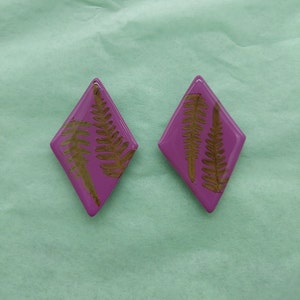 Pressed Flower Polymer Clay & Resin Magnetic - Fridge Magnet - Refrigerator Magnet - Handmade - Fern - Diamond