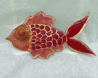 Floral Fish Magnet - Red & Gold Floral Fish w/ Acorn Eye