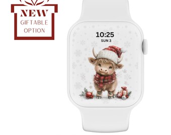 Holiday Highland Cow Apple Watch Wallpaper, Festive Aesthetic (Digital Download)