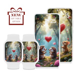 Fondos de pantalla de erizos y ratones para San Valentín, fondo de pantalla rojo y rosa, conjunto de 2 protectores de pantalla, fondo de pantalla de bloqueo, iPhone, Apple Watch