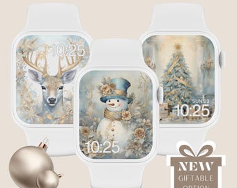 Blue & Gold Christmas Apple Watch Wallpaper, Holiday Theme (Digital Download)