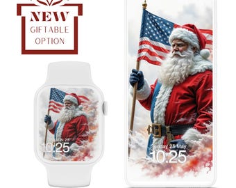 Christmas USA America Santa Father Christmas Wallpaper Set iPhone Apple Watch | Matching Holiday Mobile Lockscreen Screensaver background