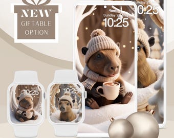 Cute Capybara Christmas Wallpaper Set, Apple Watch & iPhone (Digital Download)