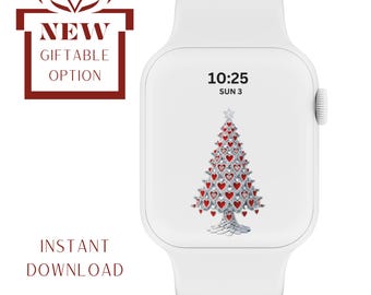 3D White Christmas Tree Digital Wallpaper Set iPhone & Apple Watch | Matching Holiday Aesthetic Red Hearts Lockscreen Screensaver Background